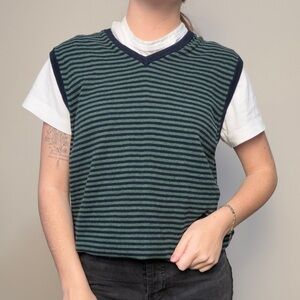 J Crew vintage green and blue vneck sweater vest cotton cashmere size medium